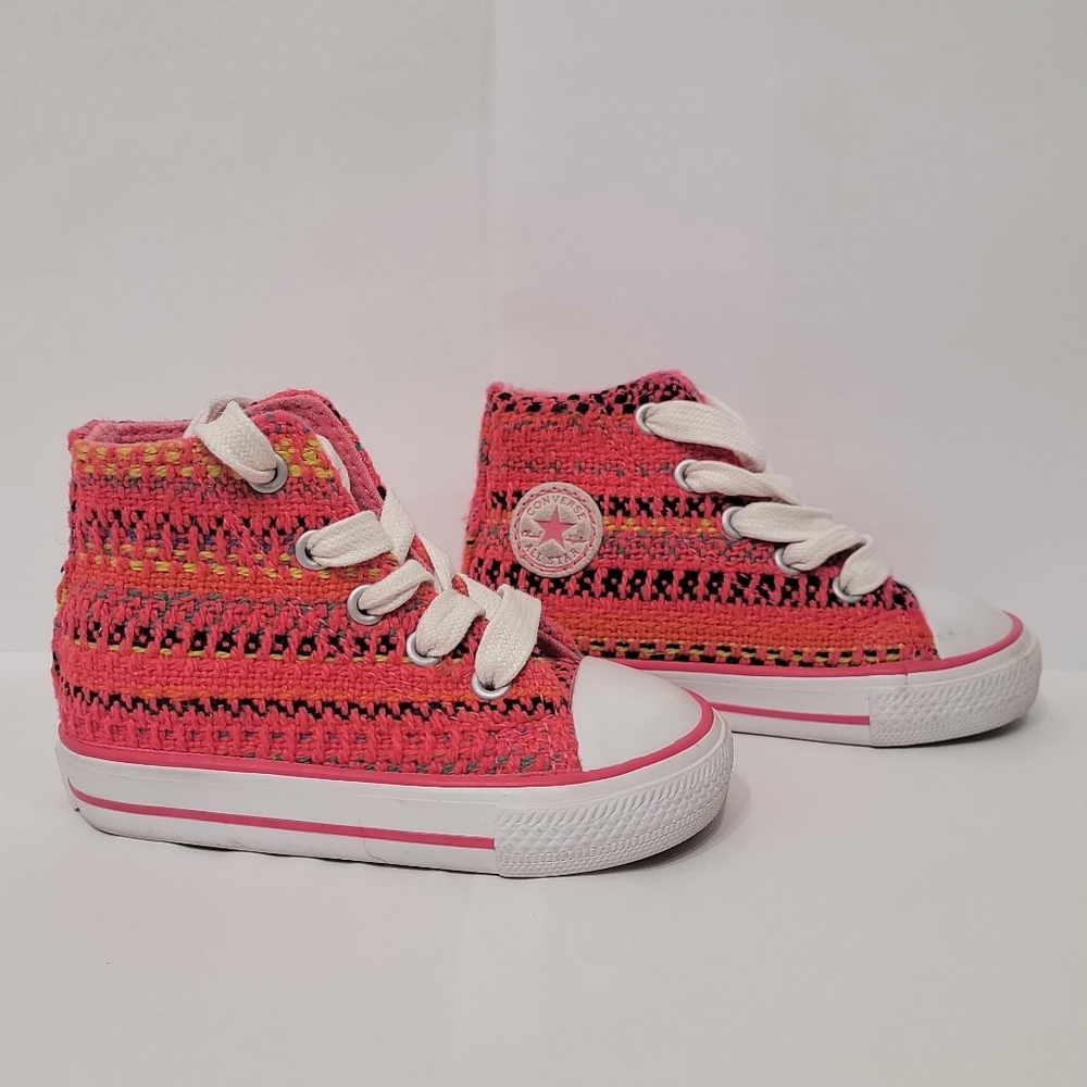 Pink Woven Converse Chuck Taylor All Star high top sneakers. Toddler Size 5.